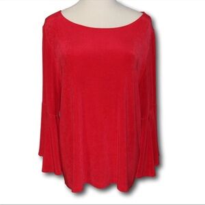 CHICO'S Travelers (2) Tunic 3/4 Flutter Sleeve Red EUC
